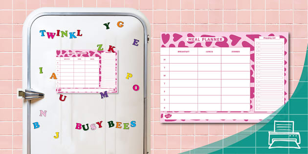 Patterned Hearts | Meal Planner with Shopping List | Twinkl Busy Bees