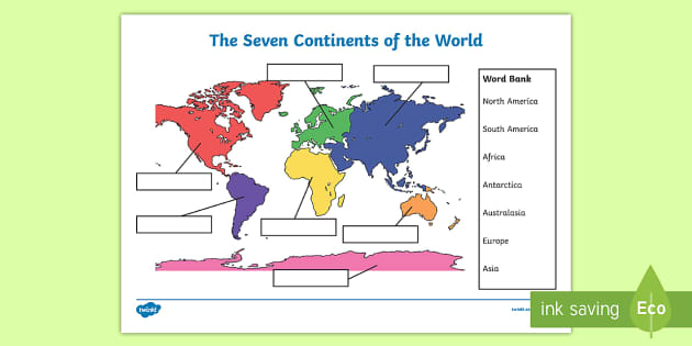 World Map With Names Continents And Oceans Teacher Made
