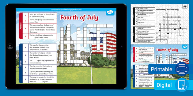4th of July Crossword Puzzle Independence Day Twinkl USA