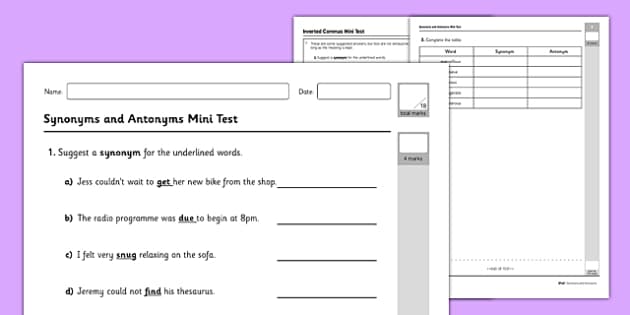 Synonyms Worksheets Multiple Choice Worksheet 1 (Grade 5-6)