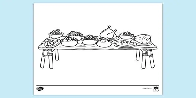 thanksgiving dinner table clipart black and white