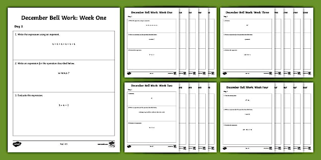 Sixth Grade Math December Bell Work Bundle (teacher made)