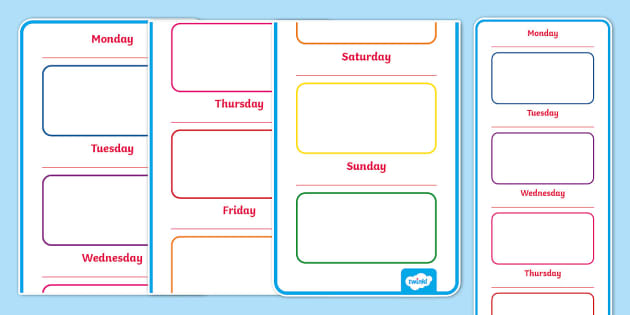 Days of the Week Vertical Visual Timetable Display Banner