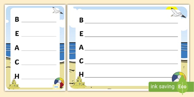 Beach Acrostic Poem Template (teacher made) - Twinkl