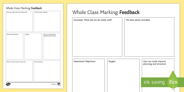 worksheet blank recipe Class Whole Proforma Sheet Feedback GCSE  Editable secondary