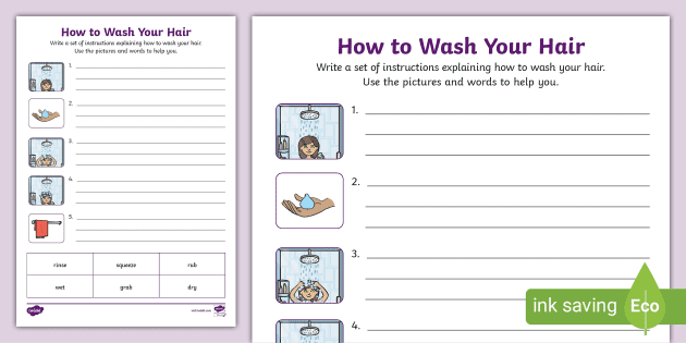 How to Wash Your Hair Instructional Writing Frame - Twinkl