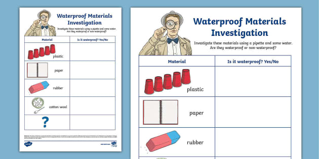 Waterproof Materials Investigation Worksheet (teacher made)