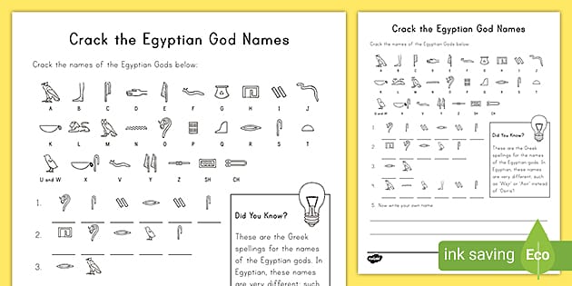 Crack the Hieroglyphs Egyptian God Names Activity