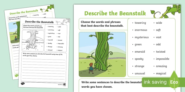 Describe the Beanstalk Worksheet (teacher made) - Twinkl