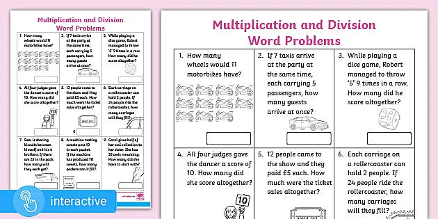 👉 Y2 Word Problems Multiplication And Division Interactive Pdf