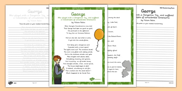 George Cautionary Tale Handwriting Poem Pack (teacher made)