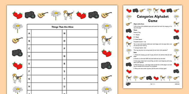 Home Education Categories Alphabet Game Scattergories Lists