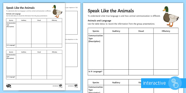 Development of English: Animal Communications Worksheet / Worksheet