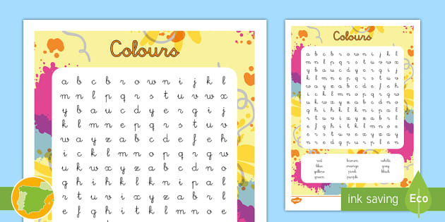 Sopa De Letras De Colores En Ingles