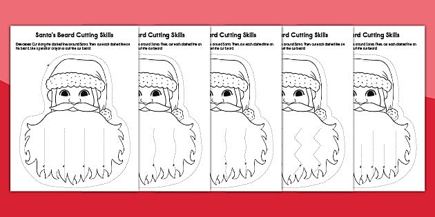 Scissors Skills - Christmas Scissors Practice - Give Santa's Beard a Trim