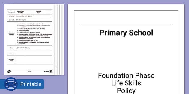 Foundation Phase Life Skills Policy (teacher made) - Twinkl