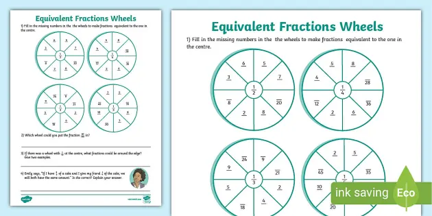 equivalent fractions wheels worksheet teacher made