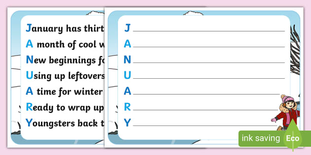 January Acrostic Poem Example (teacher made) - Twinkl