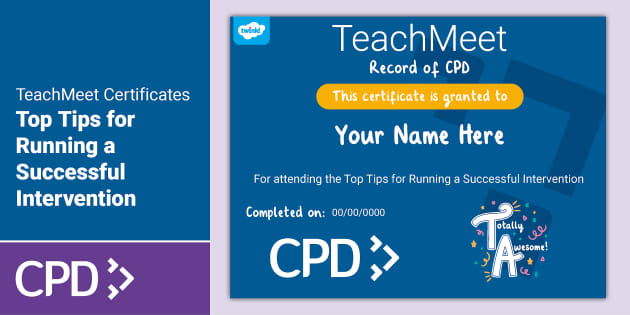 TeachMeet Certificate - Interventions (teacher made)