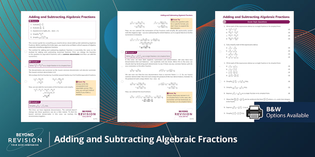 👉 Adding and Subtracting Algebraic Fractions - Twinkl