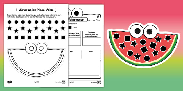 Watermelon Place Value Craft for K-2nd Grade (teacher made)