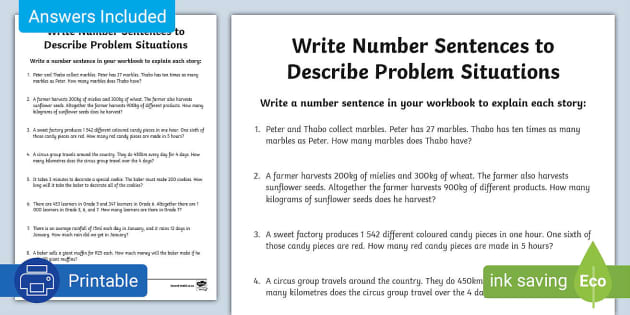 problem solving strategy write a number sentence