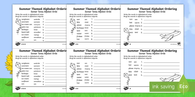 summer differentiated alphabet ordering worksheet worksheet