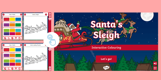 Santa's Sleigh Interactive Colouring (teacher made) - Twinkl