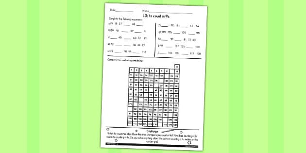 Counting in 9s Worksheet (teacher made) - Twinkl