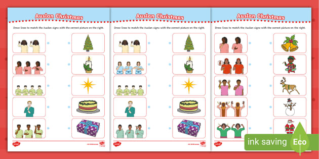 Auslan Christmas Matching Activity - Auslan Resources