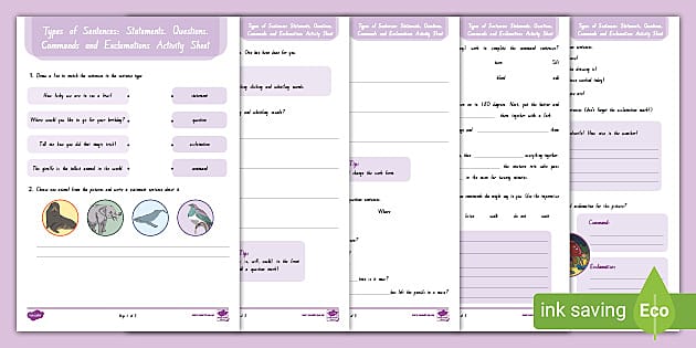 Types of Sentences Worksheets (teacher made)