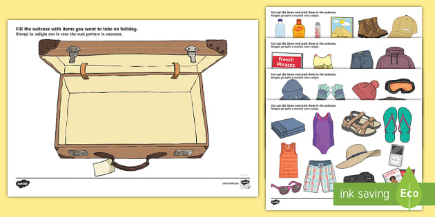 Download Pack a Suitcase Cut and Stick Activity English/Italian - Pack a Suitcase Cut