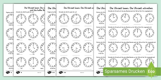 Die Uhrzeit Lesen - Arbeitsblätter (dreifach Differenziert)