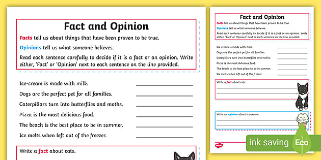 Fact or Opinion Activity Sheet Year 1 Twinkl Twinkl