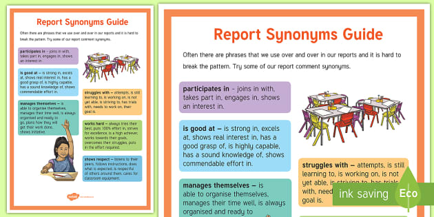 Report Synonyms Guide (teacher made) - Twinkl