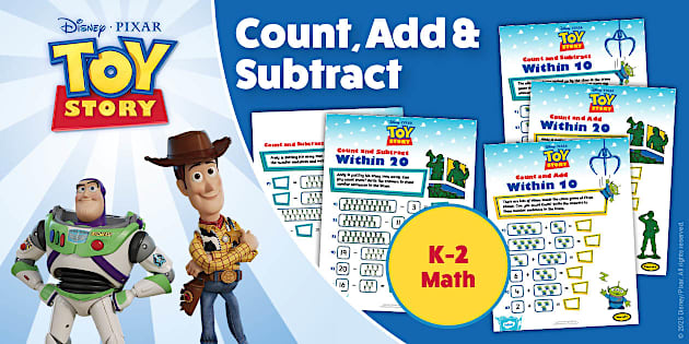 Toy Story: Count Add and Subtract Math Worksheets Pack