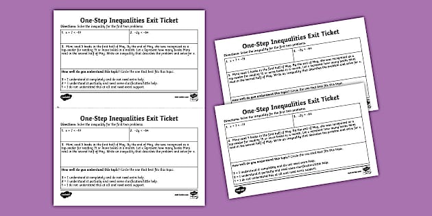 Seventh Grade One-Step Inequalities Exit Ticket - Twinkl