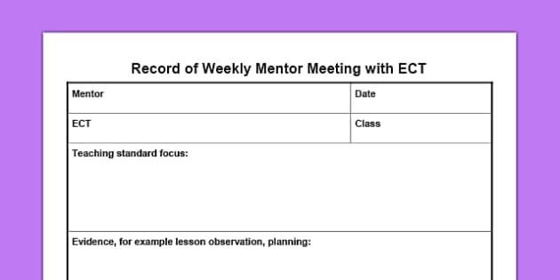 Record Of Weekly Mentor Meeting With Early Career Teacher Ect 5765
