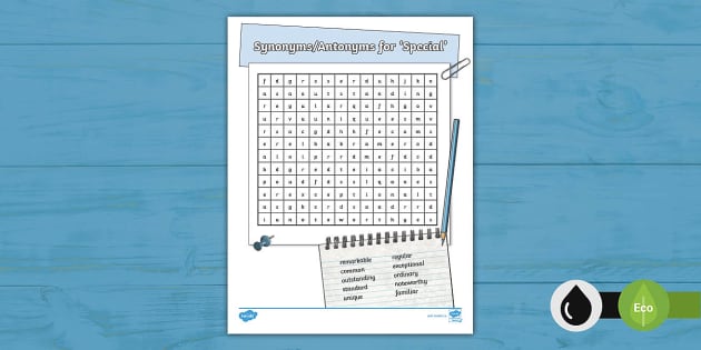 Synonyms and Antonyms for Special Words Word Search