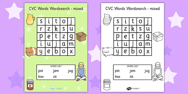 cvc wordsearch mixed cvc words word search word games games