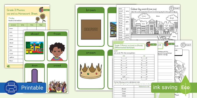 Grade 3 Phonics Pack ou , ow (Teacher-Made) - Twinkl