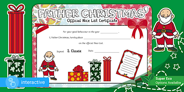 My First Christmas Nice List Certificate Father Christmas