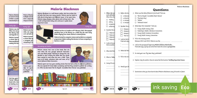 UKS2 Malorie Blackman Differentiated Reading Comprehension Activity