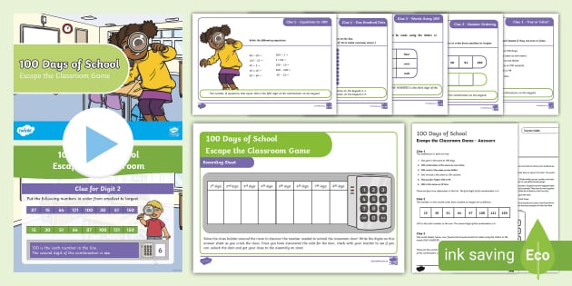 100 Days of School Game - Escape the Room (teacher made)
