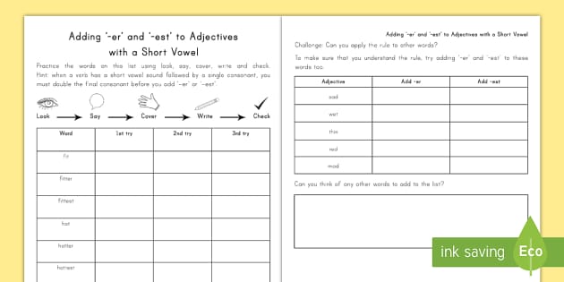 Adding -er and -est to Adjectives Activity - ELA - Twinkl