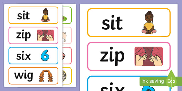 3 Letter Words with 'i' in the Middle Word Cards - Twinkl