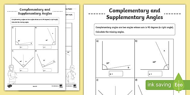 Complementary and Supplementary Angles Worksheet - Twinkl