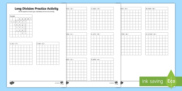 long division sums worksheet teacher made