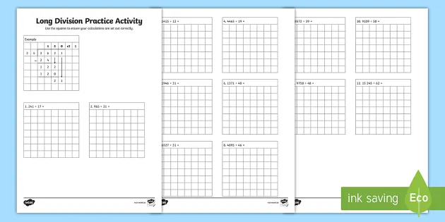 grid paper division practice worksheet worksheet