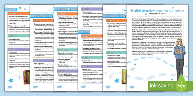 Victorian Curriculum F-6 Overview Booklet English - Twinkl